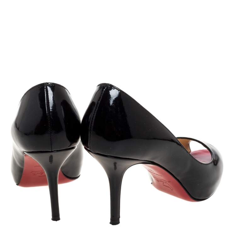 Pre Owned Christian Louboutin Black Patent Mater Claude Peep Toe Pumps Size 37