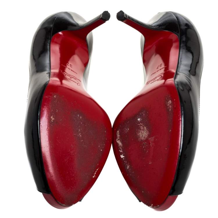Pre Owned Christian Louboutin Black Patent Mater Claude Peep Toe Pumps Size 37