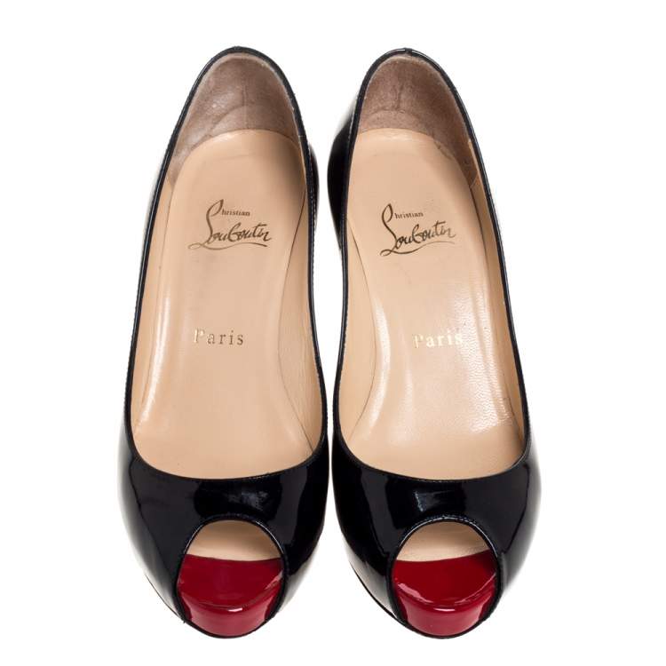 Pre Owned Christian Louboutin Black Patent Mater Claude Peep Toe Pumps Size 37