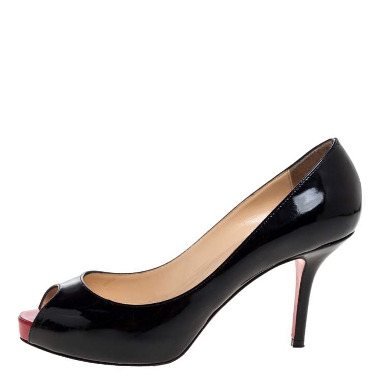 Pre Owned Christian Louboutin Black Patent Mater Claude Peep Toe Pumps Size 37