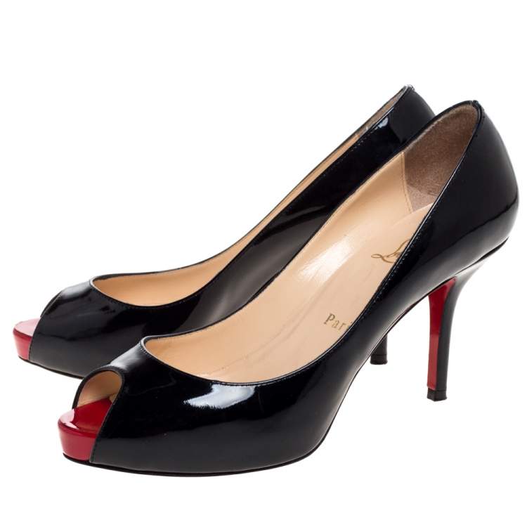 Pre Owned Christian Louboutin Black Patent Mater Claude Peep Toe Pumps Size 37