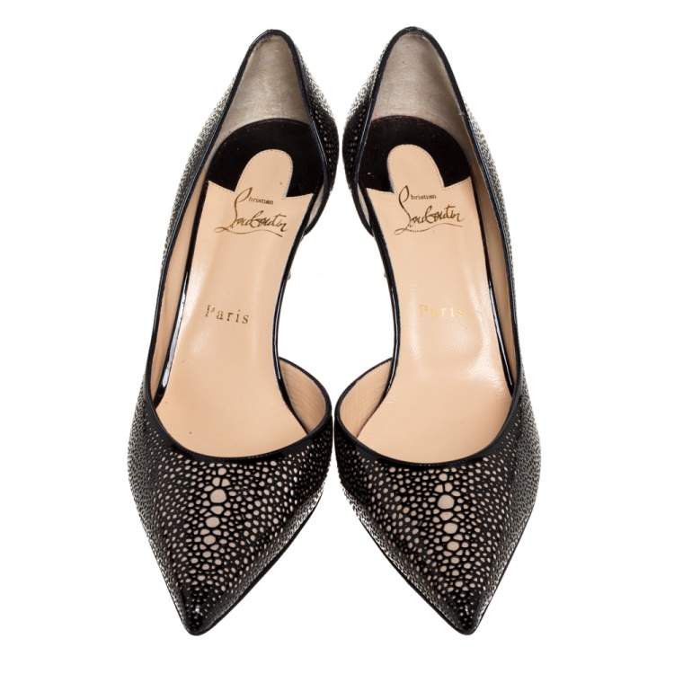 مملوكة مسبقًا Christian Louboutin Black Patent And Brown Suede Galu D'orsay Pumps Size 39.5