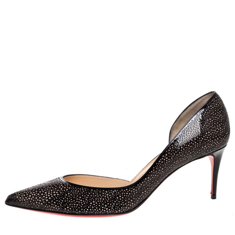 مملوكة مسبقًا Christian Louboutin Black Patent And Brown Suede Galu D'orsay Pumps Size 39.5