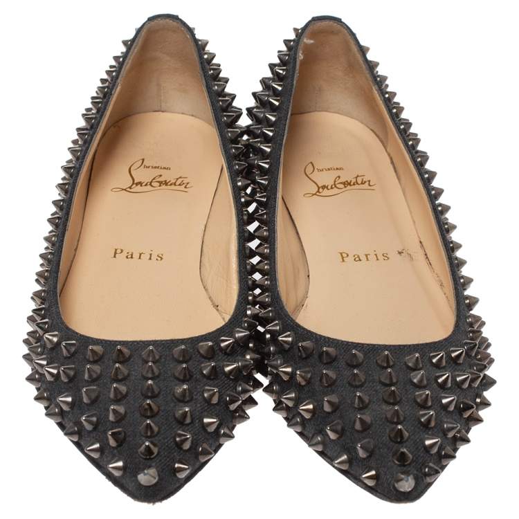 Pre Owned Christian Louboutin Blue Denim Pigalle Spike Ballet Flats Size 35.5