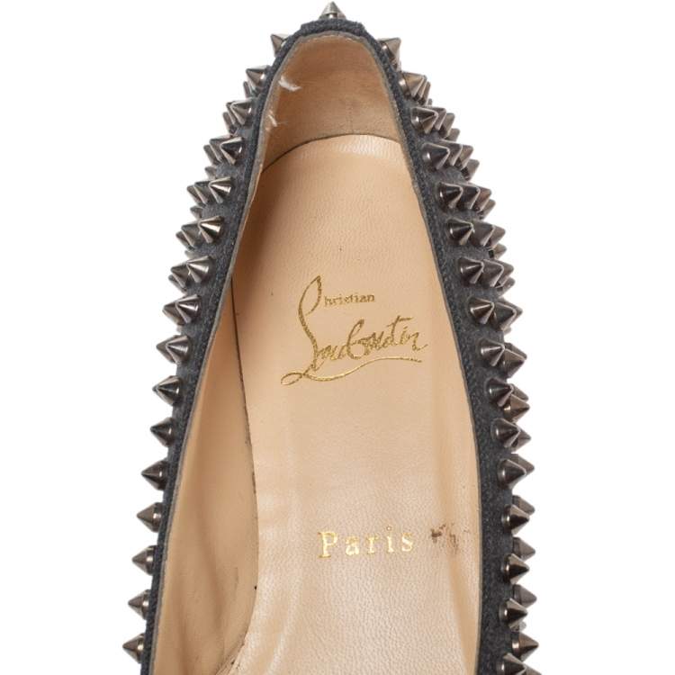 Pre Owned Christian Louboutin Blue Denim Pigalle Spike Ballet Flats Size 35.5
