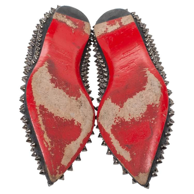 Pre Owned Christian Louboutin Blue Denim Pigalle Spike Ballet Flats Size 35.5