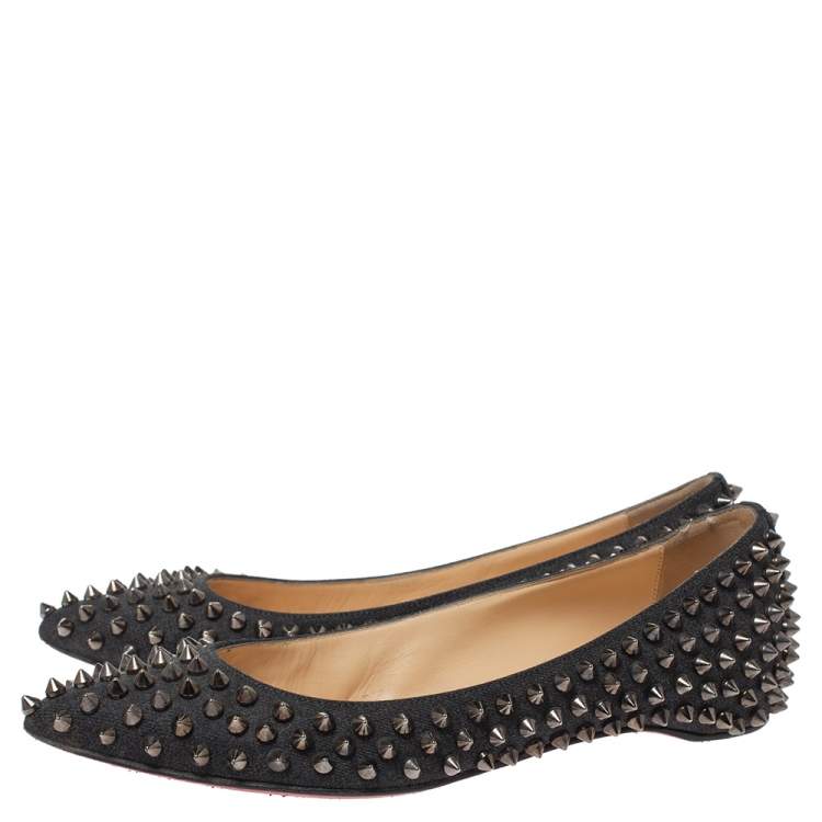 Pre Owned Christian Louboutin Blue Denim Pigalle Spike Ballet Flats Size 35.5