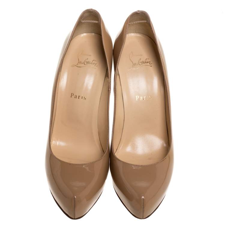 Pre Owned Christian Louboutin Beige Patent Leather Rolando Platform Pumps Size 39.5