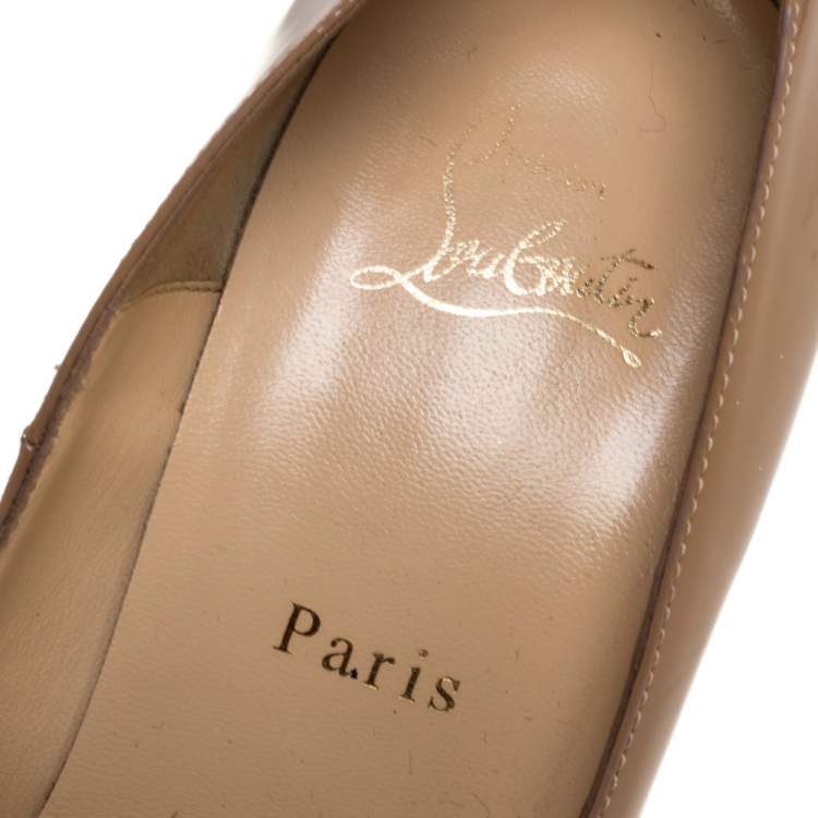 Pre Owned Christian Louboutin Beige Patent Leather Rolando Platform Pumps Size 39.5