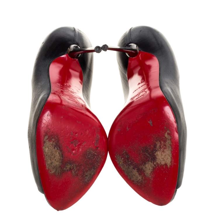 Pre Owned Christian Louboutin Black Leather Peep Toe Platform Pumps Size 39