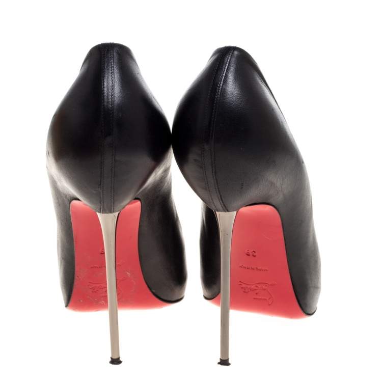 Pre Owned Christian Louboutin Black Leather Peep Toe Platform Pumps Size 39
