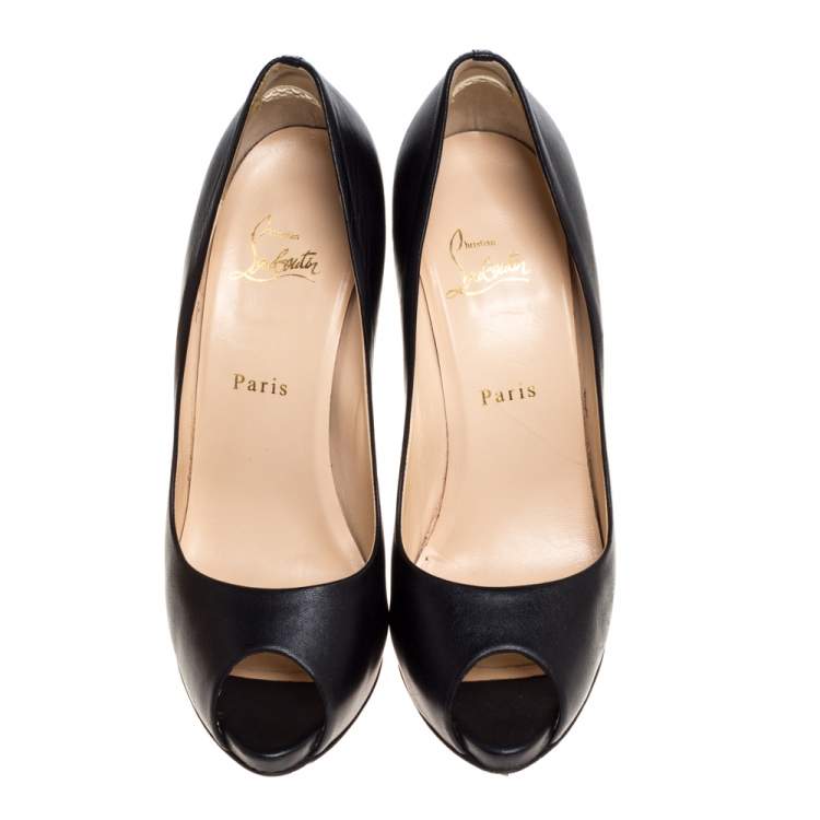 Pre Owned Christian Louboutin Black Leather Peep Toe Platform Pumps Size 39