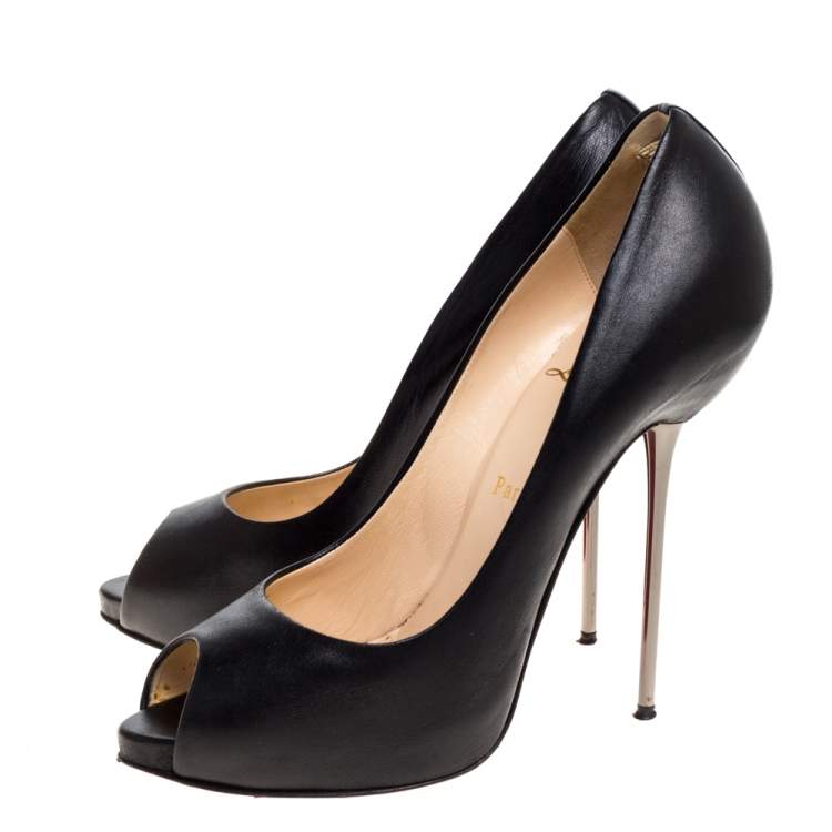 Pre Owned Christian Louboutin Black Leather Peep Toe Platform Pumps Size 39