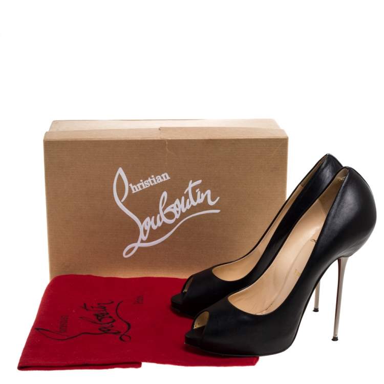Pre Owned Christian Louboutin Black Leather Peep Toe Platform Pumps Size 39