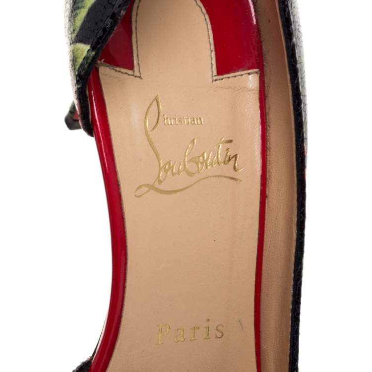 Pre Owned Christian Louboutin Multicolor Hawaii Print Crackled Texture Leather Demi You D'Orsay Pumps Size 38