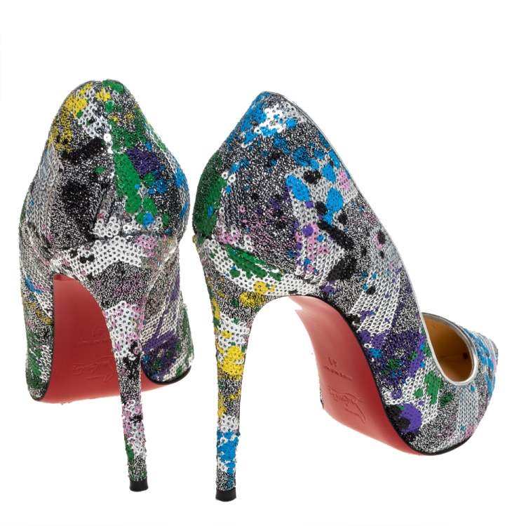 Pre Owned Christian Louboutin Multicolor Sequins and Glitter Fabric Pigalle Follies Pumps Size 41