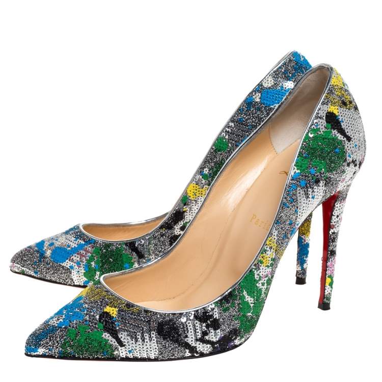 Pre Owned Christian Louboutin Multicolor Sequins and Glitter Fabric Pigalle Follies Pumps Size 41