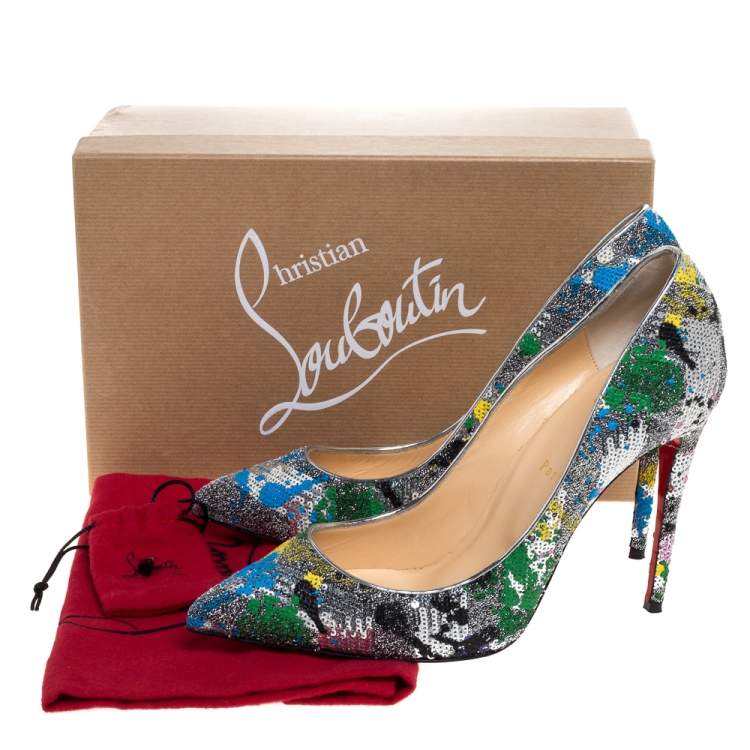 Pre Owned Christian Louboutin Multicolor Sequins and Glitter Fabric Pigalle Follies Pumps Size 41