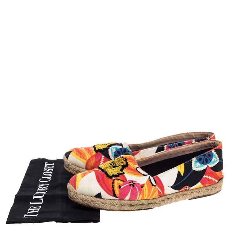 Pre Owned Christian Louboutin Multicolor Canvas Gala Embroidered Crest Flat Espadrille Loafers Size 40