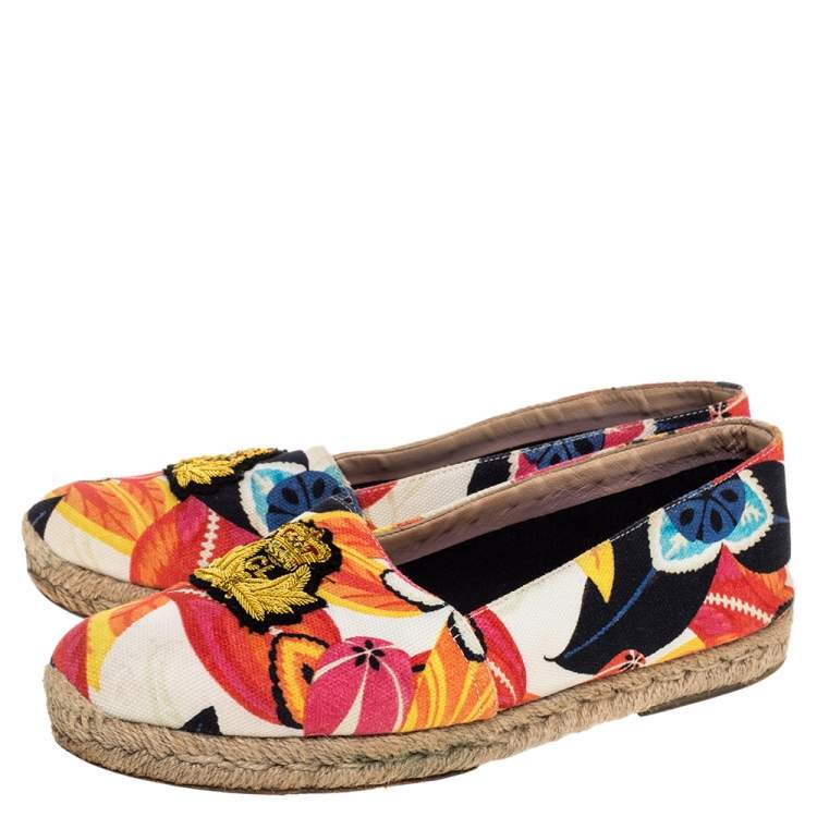 Pre Owned Christian Louboutin Multicolor Canvas Gala Embroidered Crest Flat Espadrille Loafers Size 40
