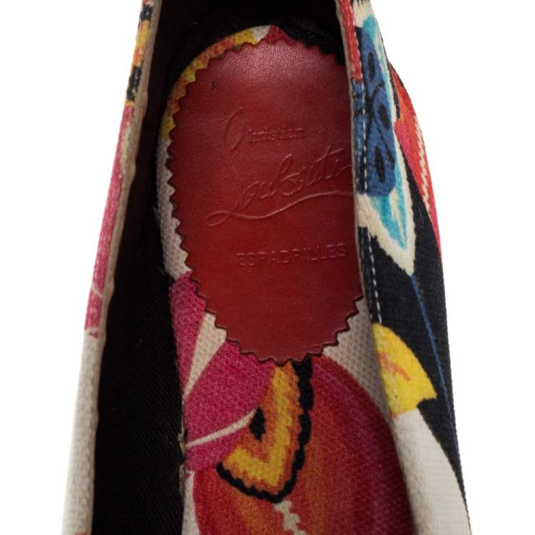 Pre Owned Christian Louboutin Multicolor Canvas Gala Embroidered Crest Flat Espadrille Loafers Size 40