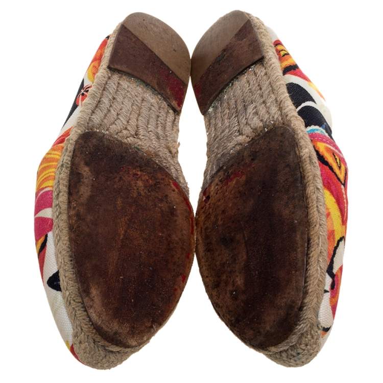 Pre Owned Christian Louboutin Multicolor Canvas Gala Embroidered Crest Flat Espadrille Loafers Size 40
