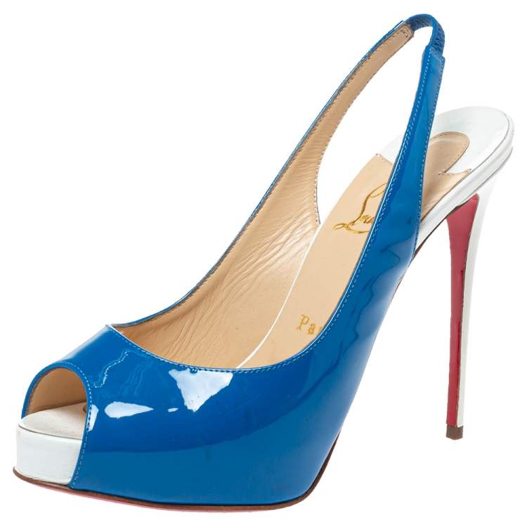 Anvendt Vedhæftet fil lette Christian Louboutin Blue/White Patent And Leather Private Number Peep Toe  Slingback Sandals Size 37.5 Christian Louboutin | TLC