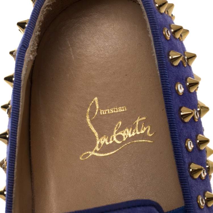 Pre Owned Christian Louboutin Lavander Suede Roller Boat Crystal and Spike Slip On Sneakers Size 38.5