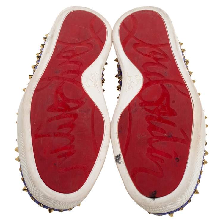 Pre Owned Christian Louboutin Lavander Suede Roller Boat Crystal and Spike Slip On Sneakers Size 38.5