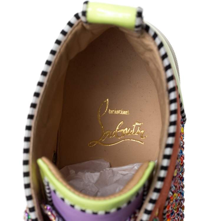 Pre Owned Christian Louboutin Multicolor Crystal Embellished Suede And Patent Leather Louis High Top Sneakers Size 35