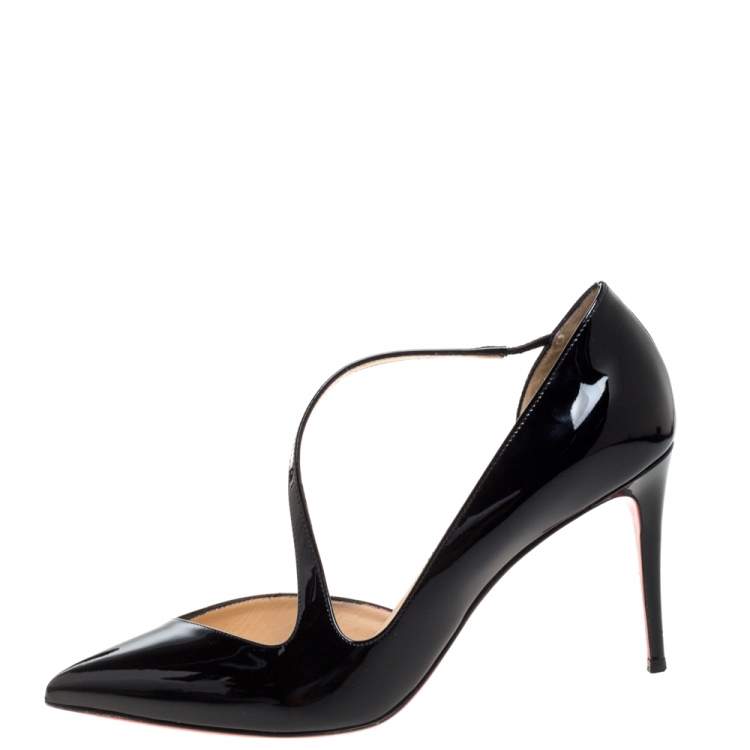 Christian Louboutin Black Patent Leather Jumping Cross Strap Pumps