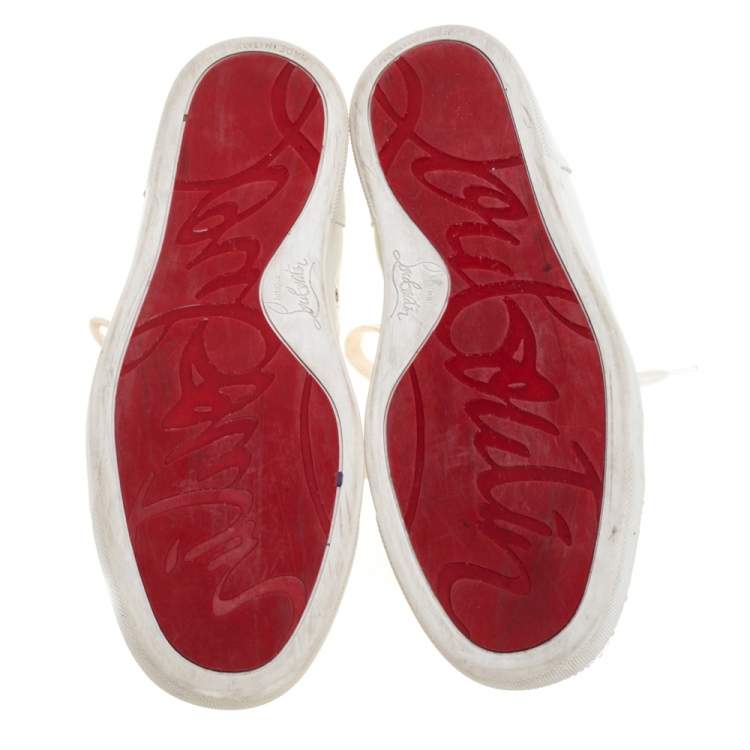 Pre Owned Christian Louboutin White Leather Gondola Strass Low Top Sneakers Size 37.5