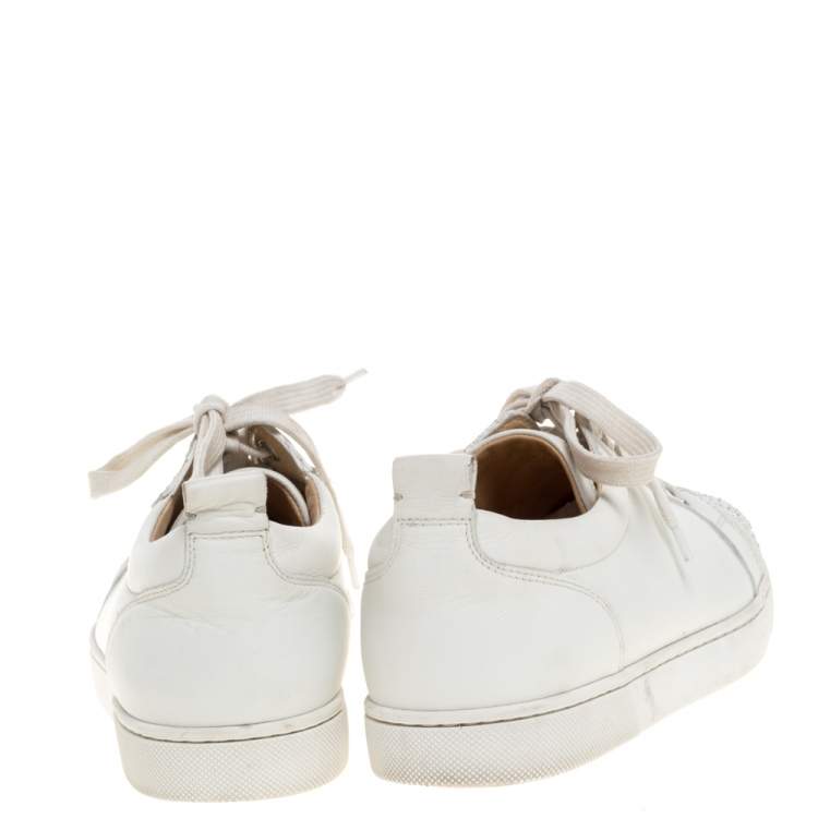 Pre Owned Christian Louboutin White Leather Gondola Strass Low Top Sneakers Size 37.5