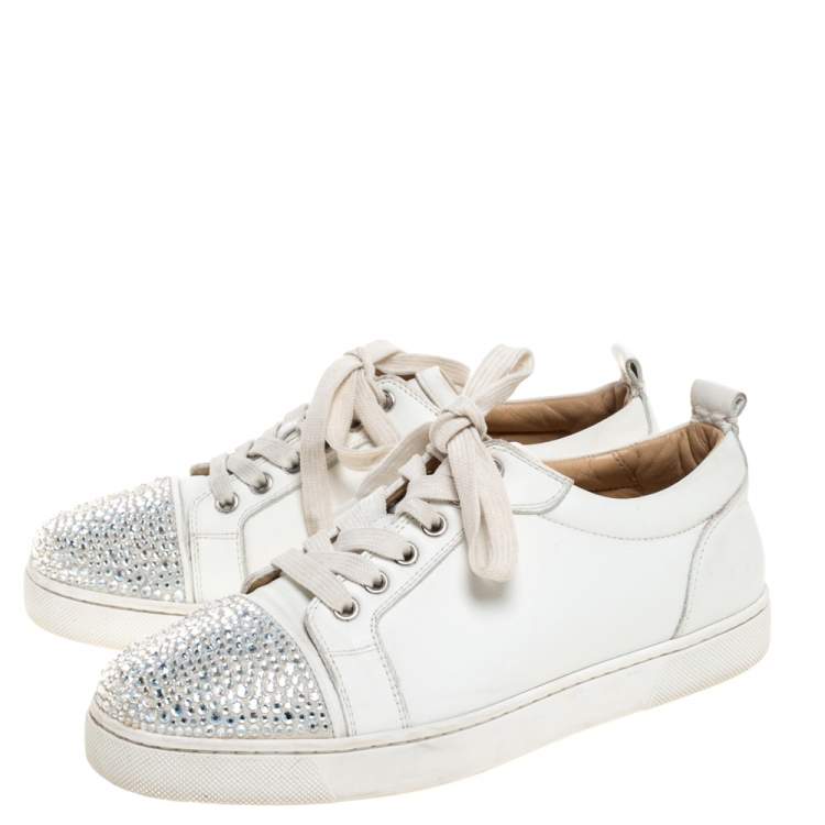 Pre Owned Christian Louboutin White Leather Gondola Strass Low Top Sneakers Size 37.5