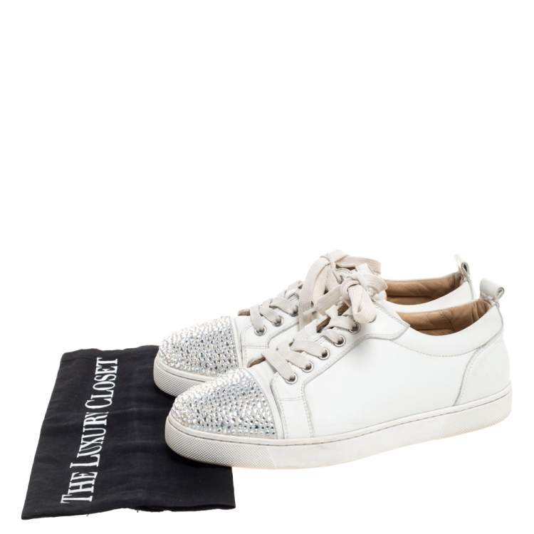 Pre Owned Christian Louboutin White Leather Gondola Strass Low Top Sneakers Size 37.5