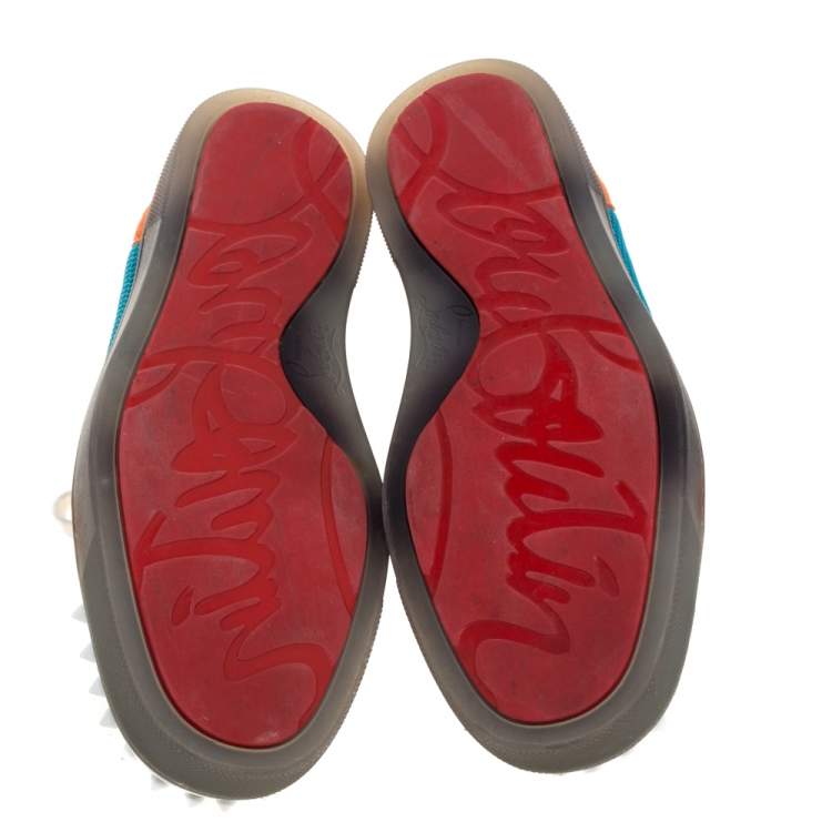 Pre Owned Christian Louboutin Multicolor Mesh, Suede and Leather Louis Junior Spikes Sneakers Size 37.5