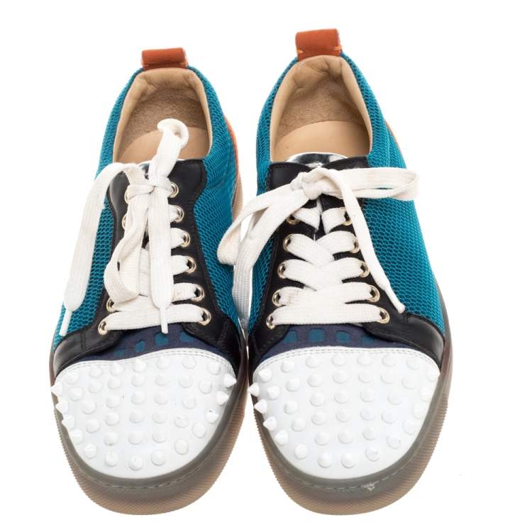 Pre Owned Christian Louboutin Multicolor Mesh, Suede and Leather Louis Junior Spikes Sneakers Size 37.5