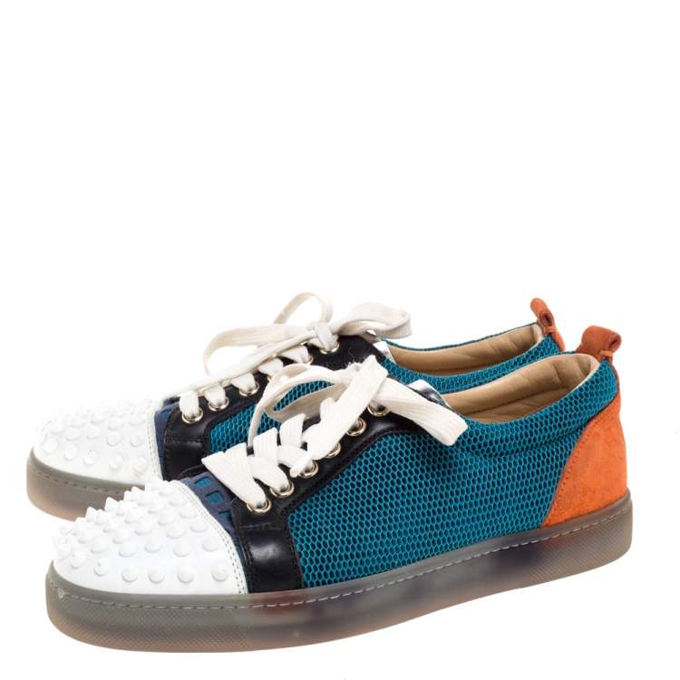 Pre Owned Christian Louboutin Multicolor Mesh, Suede and Leather Louis Junior Spikes Sneakers Size 37.5