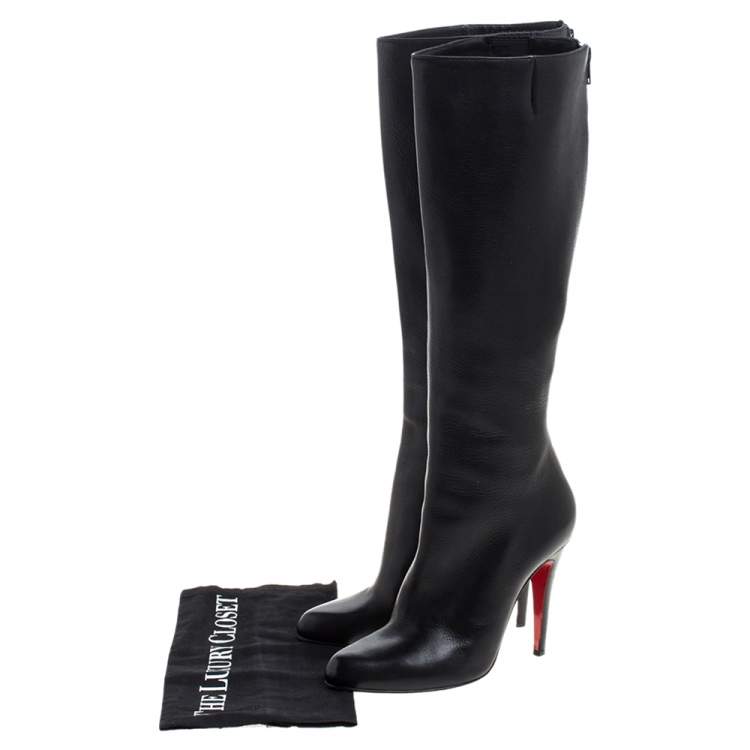 Pre Owned Christian Louboutin Black Leather New Simple Botta Knee Length Boots Size 36
