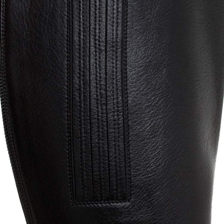 Pre Owned Christian Louboutin Black Leather New Simple Botta Knee Length Boots Size 36