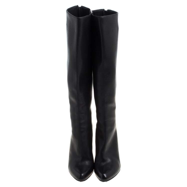 Pre Owned Christian Louboutin Black Leather New Simple Botta Knee Length Boots Size 36