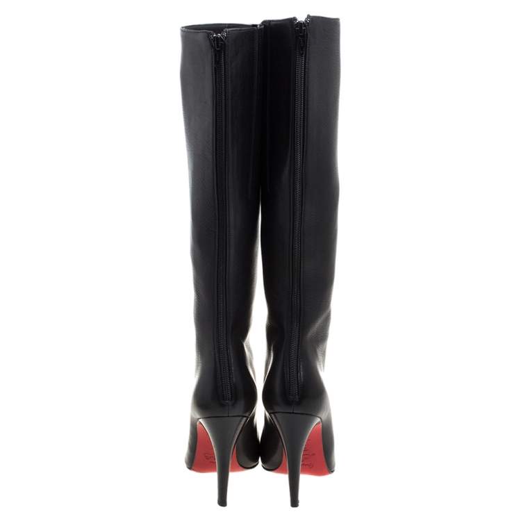 Pre Owned Christian Louboutin Black Leather New Simple Botta Knee Length Boots Size 36