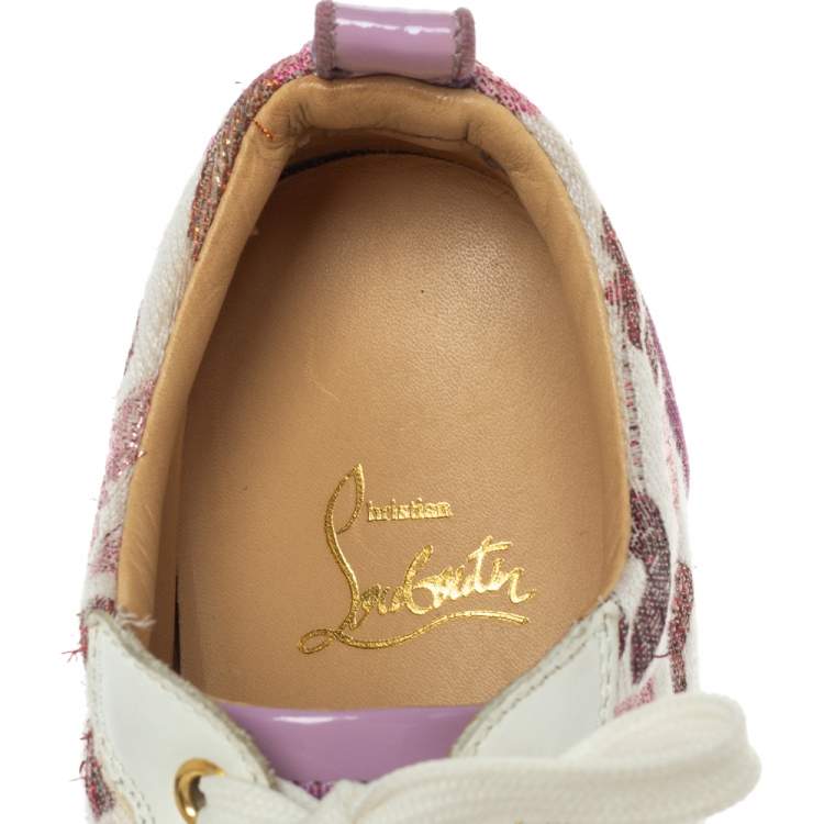 Pre Owned Christian Louboutin Multicolor Leather and Canvas Gondola Strass Kiss Low Top Sneakers Size 37.5