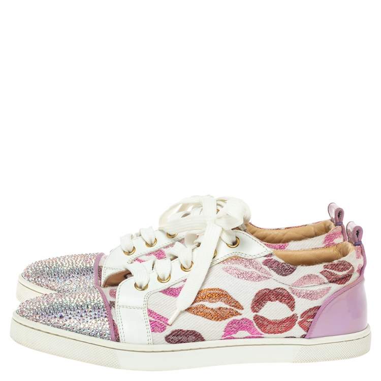 Pre Owned Christian Louboutin Multicolor Leather and Canvas Gondola Strass Kiss Low Top Sneakers Size 37.5