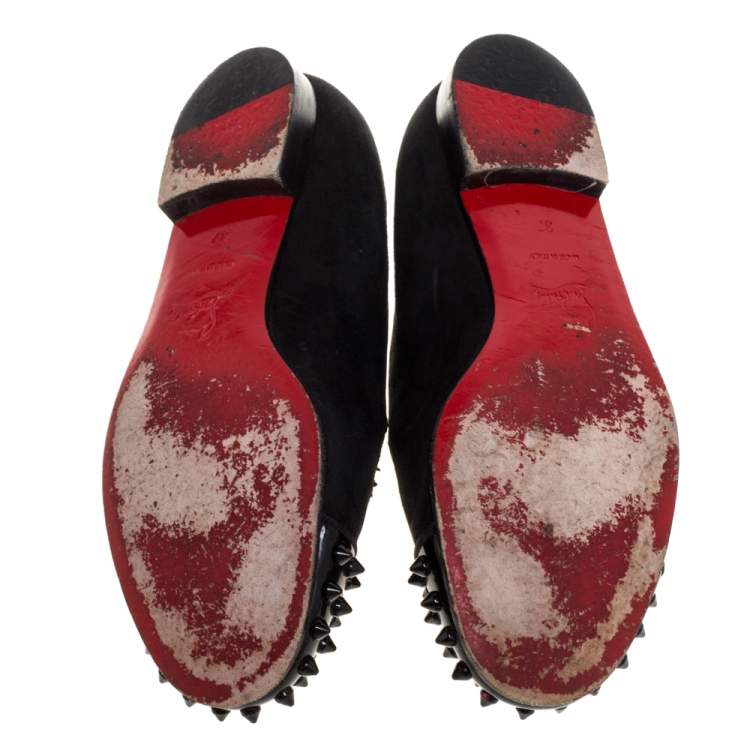 مملوكة مسبقًا Christian Louboutin Black Suede Harvanana Spiked Smoking Slippers Size 37