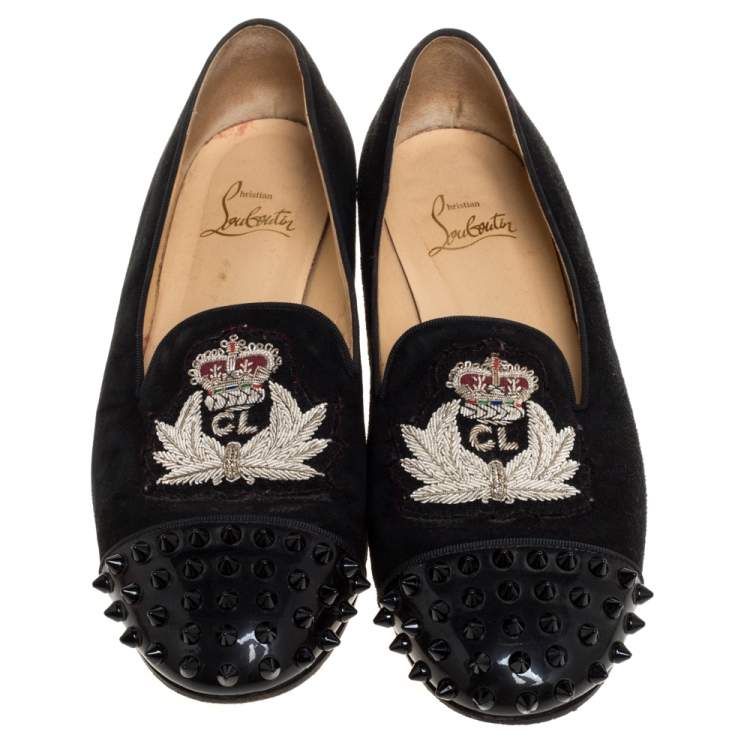مملوكة مسبقًا Christian Louboutin Black Suede Harvanana Spiked Smoking Slippers Size 37