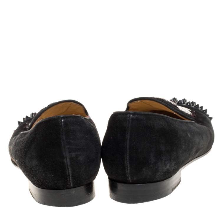مملوكة مسبقًا Christian Louboutin Black Suede Harvanana Spiked Smoking Slippers Size 37