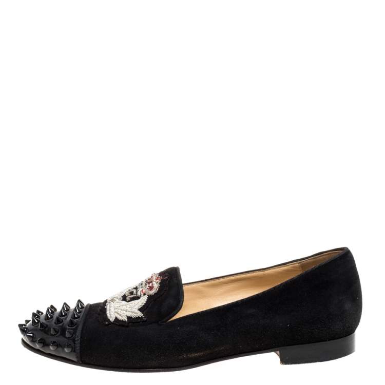 مملوكة مسبقًا Christian Louboutin Black Suede Harvanana Spiked Smoking Slippers Size 37