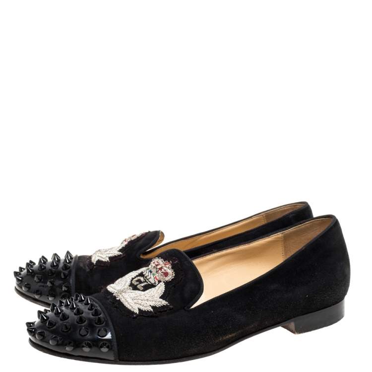 مملوكة مسبقًا Christian Louboutin Black Suede Harvanana Spiked Smoking Slippers Size 37