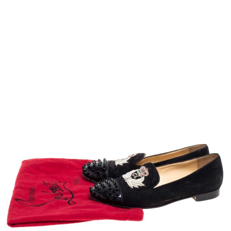 مملوكة مسبقًا Christian Louboutin Black Suede Harvanana Spiked Smoking Slippers Size 37